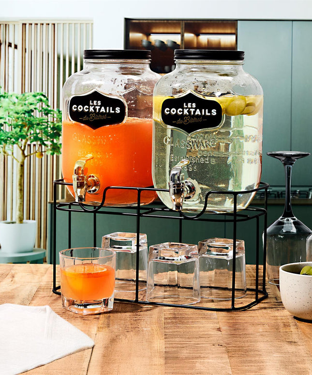 Dubultais dzērienu dozators ar statīvu 2 × 4 L