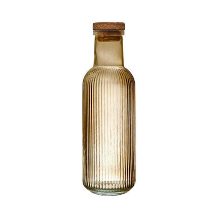 Rievota stikla pudele ar korķa detaļu, 1000 ml, dzintara tonis