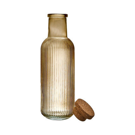 Rievota stikla pudele ar korķa detaļu, 1000 ml, dzintara tonis