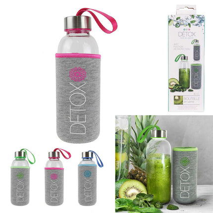 DETOX stikla pudele ar aizsargapvalku – 400 ml, 3 krāsas