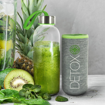 DETOX stikla pudele ar aizsargapvalku – 400 ml, 3 krāsas
