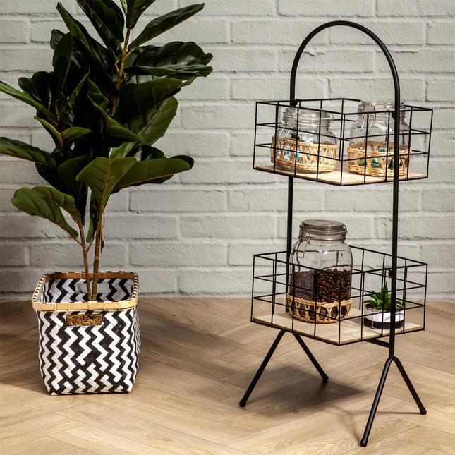 Divlīmeņu metāla plaukts-organizātors ar koka pamatnēm – h81,5 cm