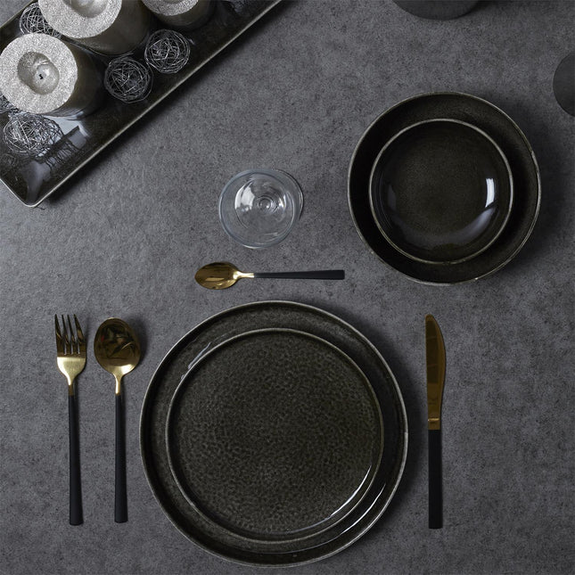 Galda piederumu komplekts – 16 daļas, zelta & melns dizains