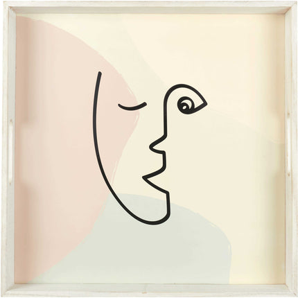 Dekoratīvs koka servēšanas paliktnis ar abstraktu sejas motīvu