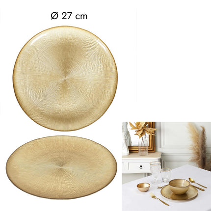 Zelta stikla šķīvis Ø27 cm – elegants galda akcents un servēšanai