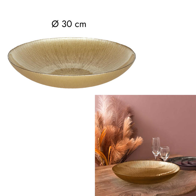 Dekoratīvā bļoda zelta tonī Ø30 cm – eleganta galda un interjera rota