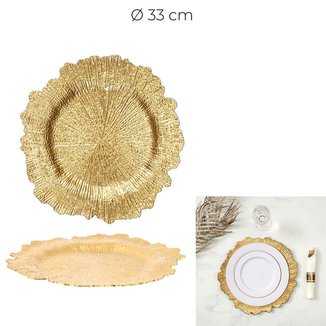 Zelta dekoratīvs paliktnis šķīvjiem Ø33 cm (plasmasa)