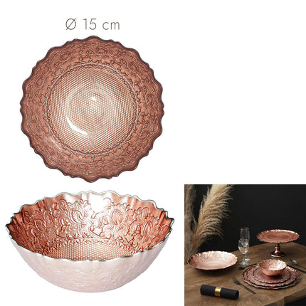 Stikla dekoratīvā bļoda rozā–zelta tonī Ø15 cm