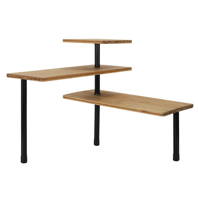 Stūra plaukts ar 3 līmeņiem – bambuss un metāls (43 × 38 × 43 cm)