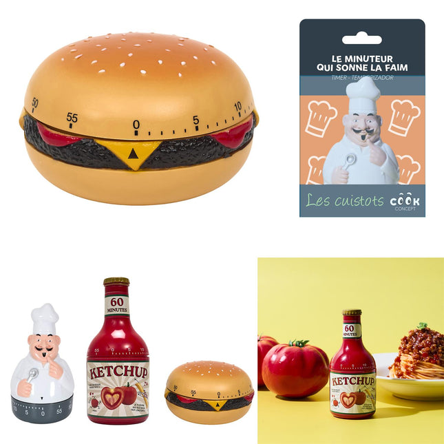 Virtuves taimeris, 3 dizaini – hamburgers / pavārs / mērces pudele