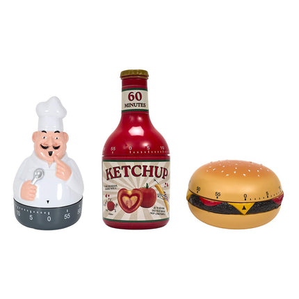 Virtuves taimeris, 3 dizaini – hamburgers / pavārs / mērces pudele