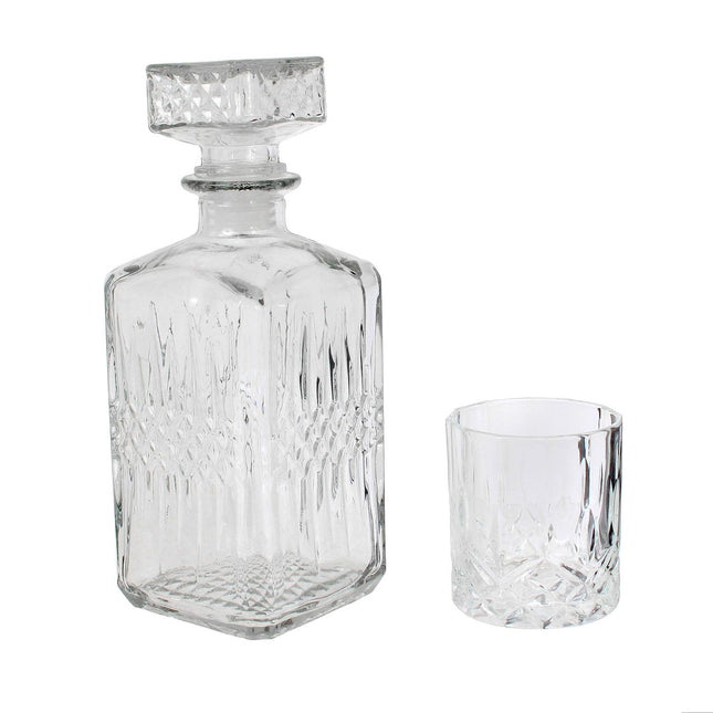 Viskija karafe ar 4 glāzēm – elegants stikla komplekts dzērienu pasniegšanai