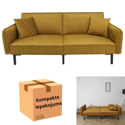 Išskleidžiama sofa – garstyčių geltonumo veliūras, 198 cm