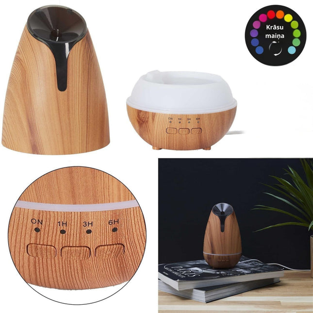 USB difuzors ar krāsu maiņu, koka imitācijas dizains 120 ml