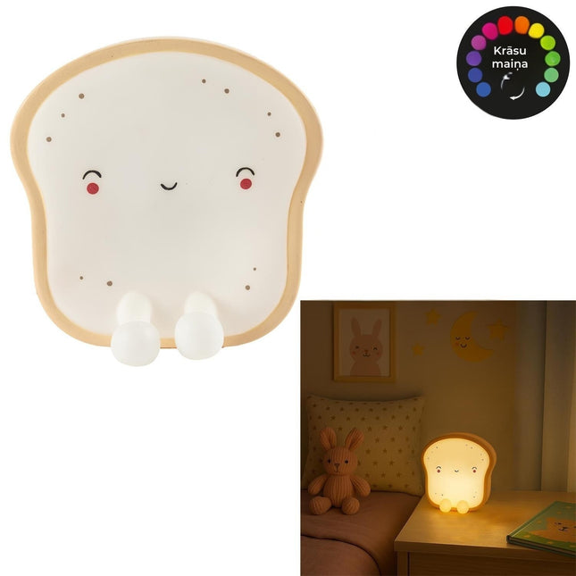 Naktslampiņa “Kawaii Toast” ar krāsu maiņu – mīksta un spaidāma