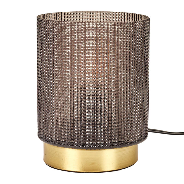 Tumši brūna galda lampa ar reljefu stiklu u zelta pamatni