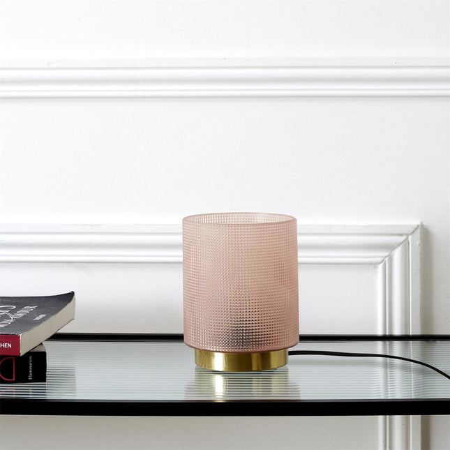 Galda lampa ar teksturētu stiklu un zelta pamatni