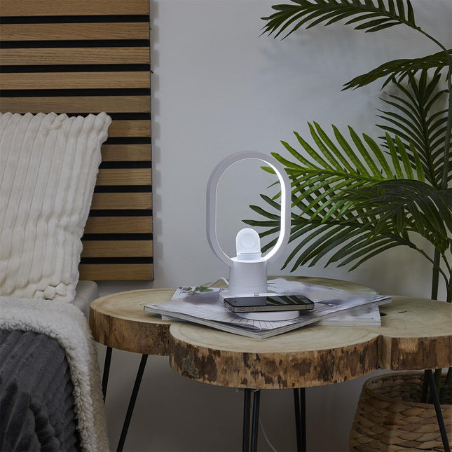 LED galda lampa ar 3-in-1 bezvadu uzlādes bāzi – telefona, pulksteņa un austiņu lādētājs