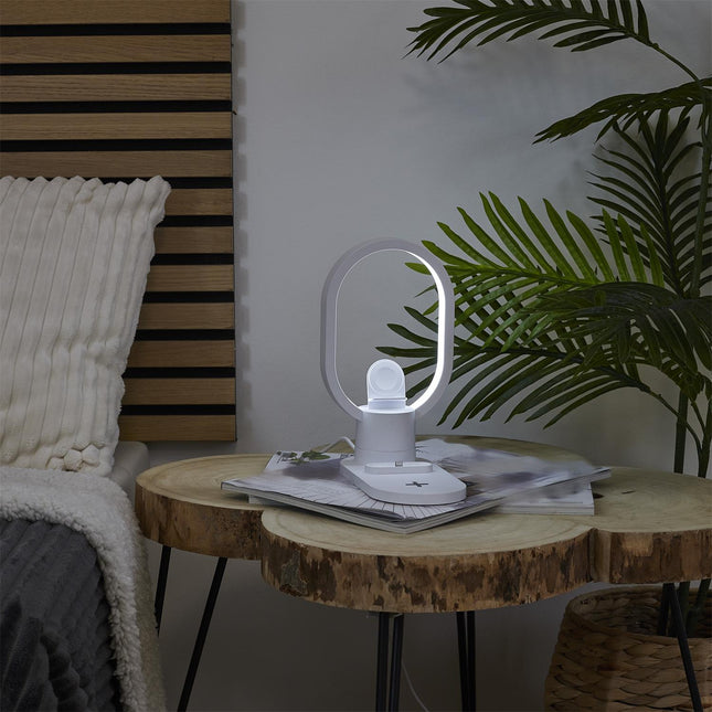 LED galda lampa ar 3-in-1 bezvadu uzlādes bāzi – telefona, pulksteņa un austiņu lādētājs