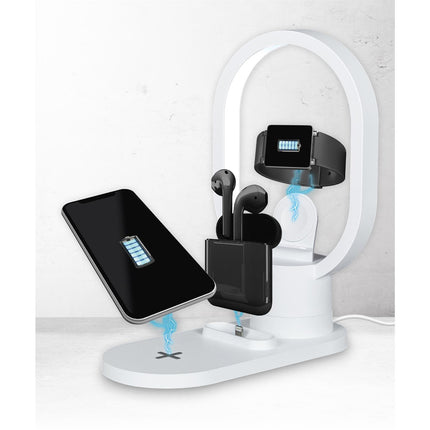 LED galda lampa ar 3-in-1 bezvadu uzlādes bāzi – telefona, pulksteņa un austiņu lādētājs