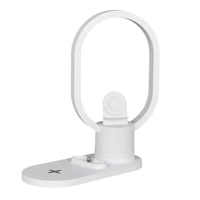 LED galda lampa ar 3-in-1 bezvadu uzlādes bāzi – telefona, pulksteņa un austiņu lādētājs