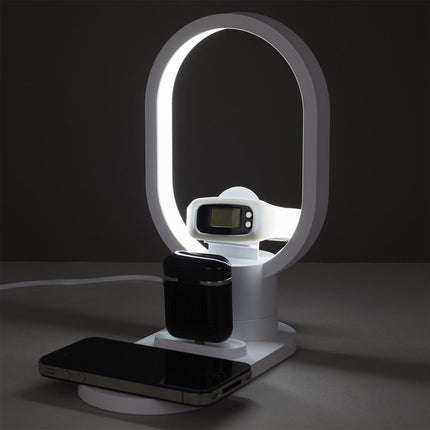 LED galda lampa ar 3-in-1 bezvadu uzlādes bāzi – telefona, pulksteņa un austiņu lādētājs