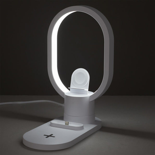 LED galda lampa ar 3-in-1 bezvadu uzlādes bāzi – telefona, pulksteņa un austiņu lādētājs