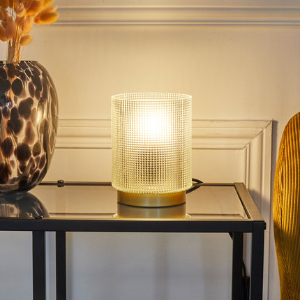 Galda lampa ar teksturētu stiklu un zelta pamatni