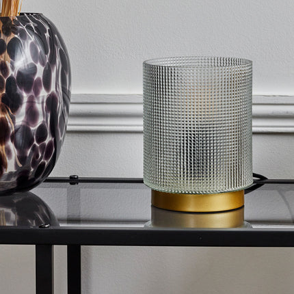 Galda lampa ar teksturētu stiklu un zelta pamatni