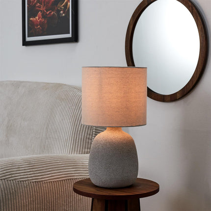 Keramikas galda lampa ar lina abažūru – 40 cm, moderna interjera lampa