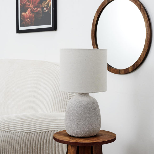 Keramikas galda lampa ar lina abažūru – 40 cm, moderna interjera lampa