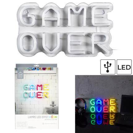 LED neona efekta lampa “GAME OVER”, daudzkrāsu, USB, 33 × 18 cm