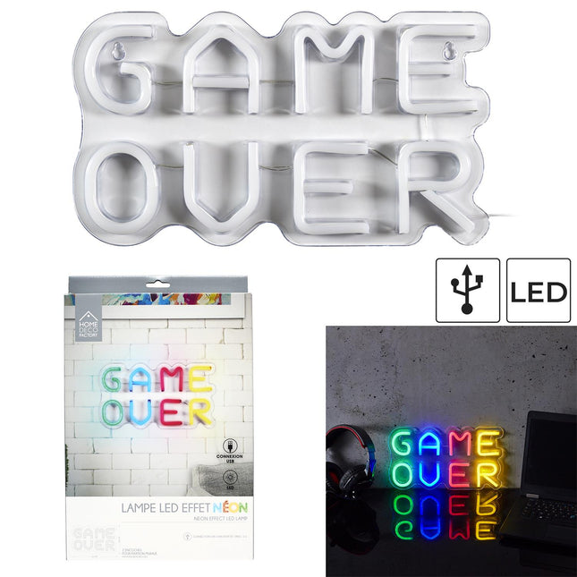LED neona efekta lampa “GAME OVER”, daudzkrāsu, USB, 33 × 18 cm