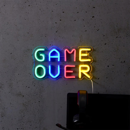 LED neona efekta lampa “GAME OVER”, daudzkrāsu, USB, 33 × 18 cm