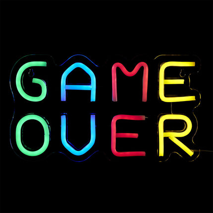 LED neona efekta lampa “GAME OVER”, daudzkrāsu, USB, 33 × 18 cm