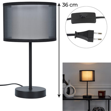 Galda lampa ar auduma abažūru – melna / pelēka, 36 cm