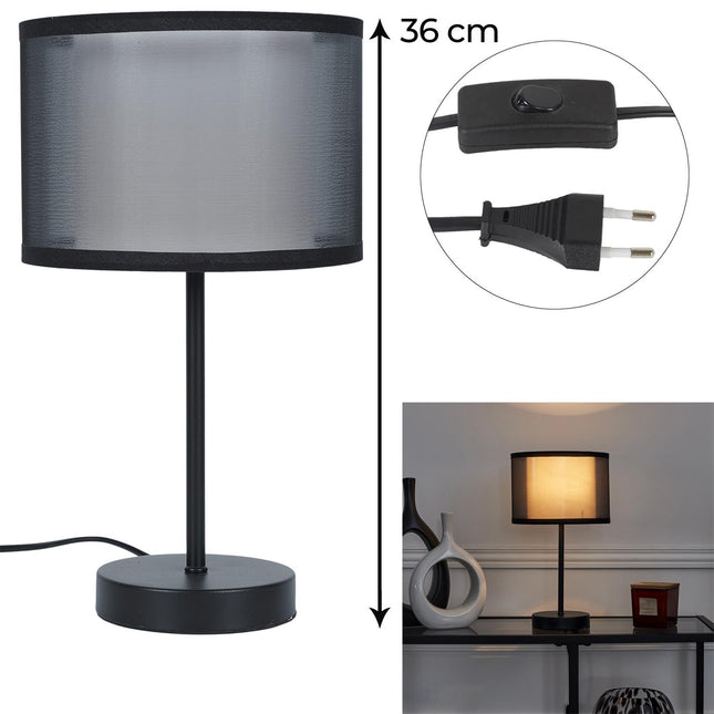 Galda lampa ar auduma abažūru – melna / pelēka, 36 cm