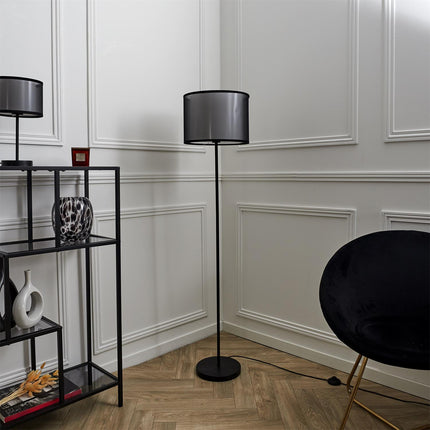 Stāvlampa ar dubulto abažūru – melna / pelēka, 150 cm