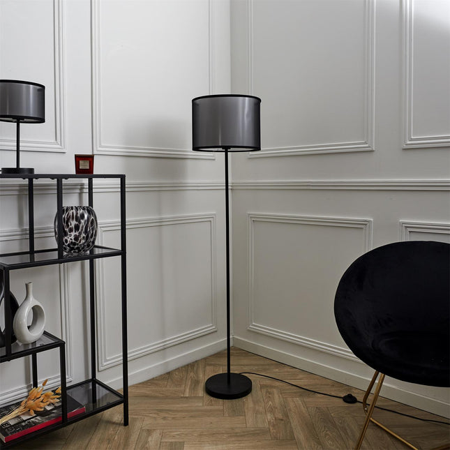 Stāvlampa ar dubulto abažūru – melna / pelēka, 150 cm