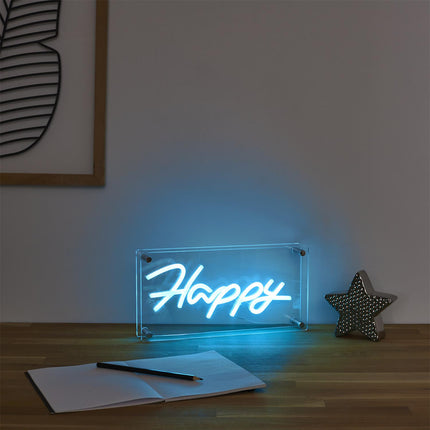 LED neona efekta lampa “Happy” – dekoratīvs gaismas uzraksts