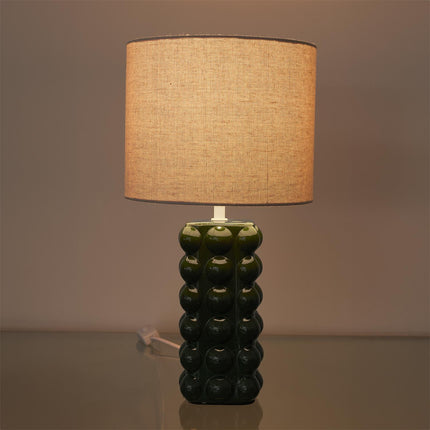 Galda lampa – zaļa keramikas lampa ar auduma abažūru