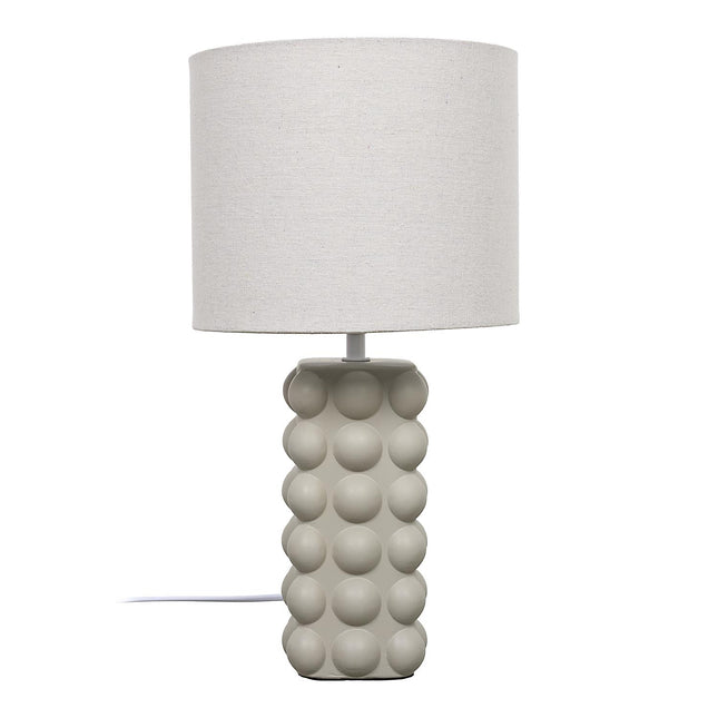 Galda lampa – bēša keramikas lampa ar auduma abažūru