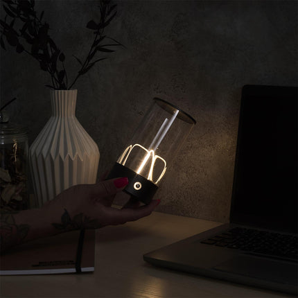 Uzlādējama LED galda lampa ar stikla cilindru – skārienjutīga, 3 gaismas režīmi, 15 cm