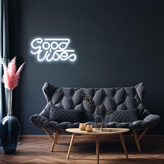 LED neona efekta lampa “GOOD VIBES”, balta, USB, 33,5 × 17,5 cm