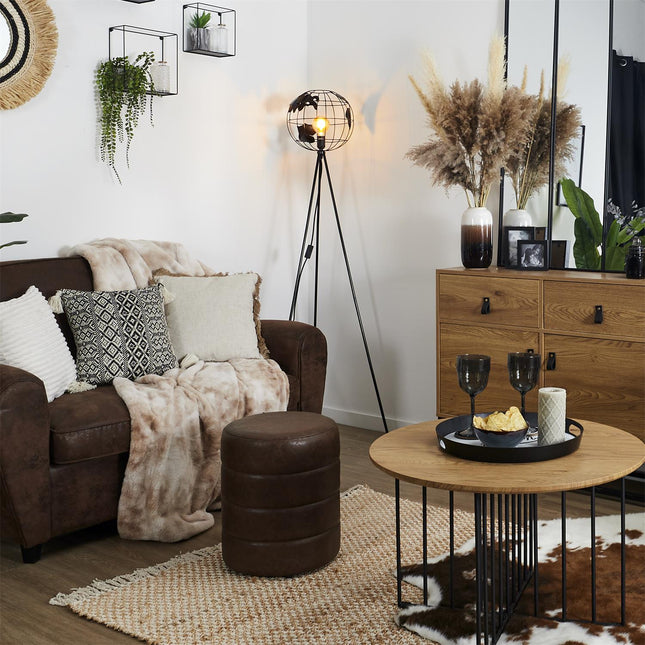 Grīdas lampa “Globe” industriālā stilā (metāls, melna)