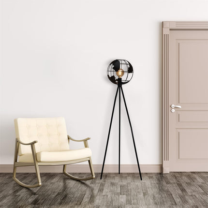 Grīdas lampa “Globe” industriālā stilā (metāls, melna)