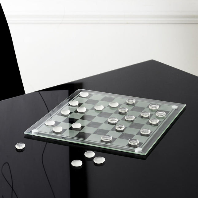 Stikla dambretes spēle 25 × 25 cm – elegants stikla  komplekts