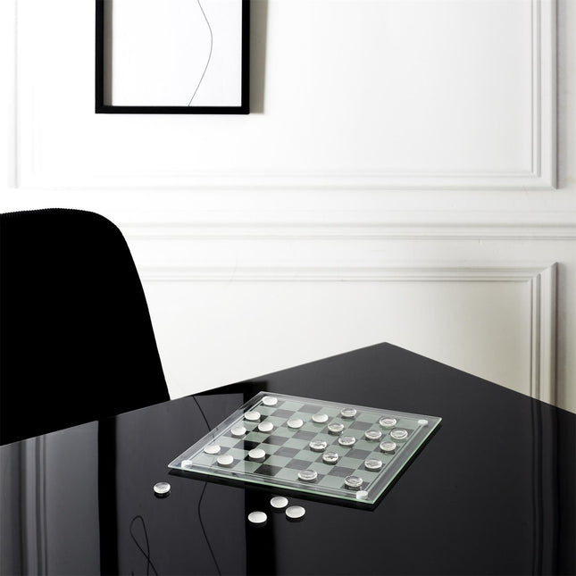 Stikla dambretes spēle 25 × 25 cm – elegants stikla  komplekts