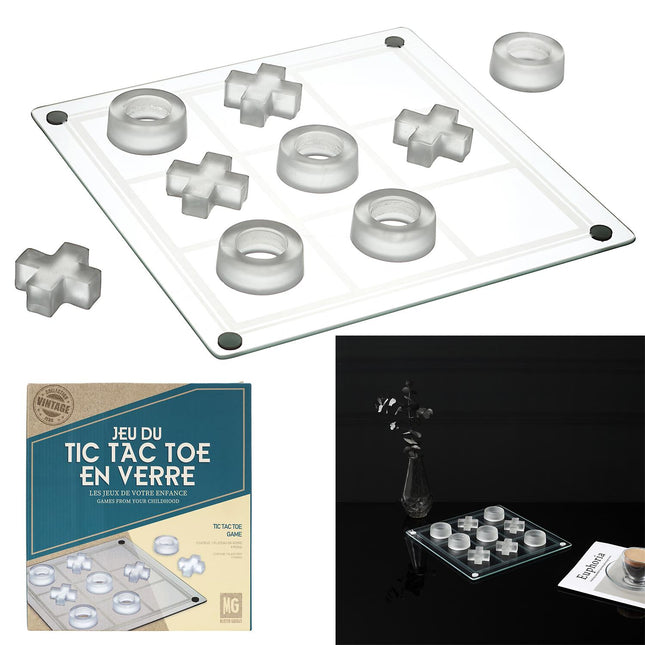 Stikla galda spēle “Tic Tac Toe” 25 × 25 cm – dizaina krustiņi un nullītes no stikla
