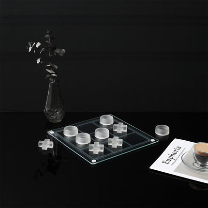 Stikla galda spēle “Tic Tac Toe” 25 × 25 cm – dizaina krustiņi un nullītes no stikla
